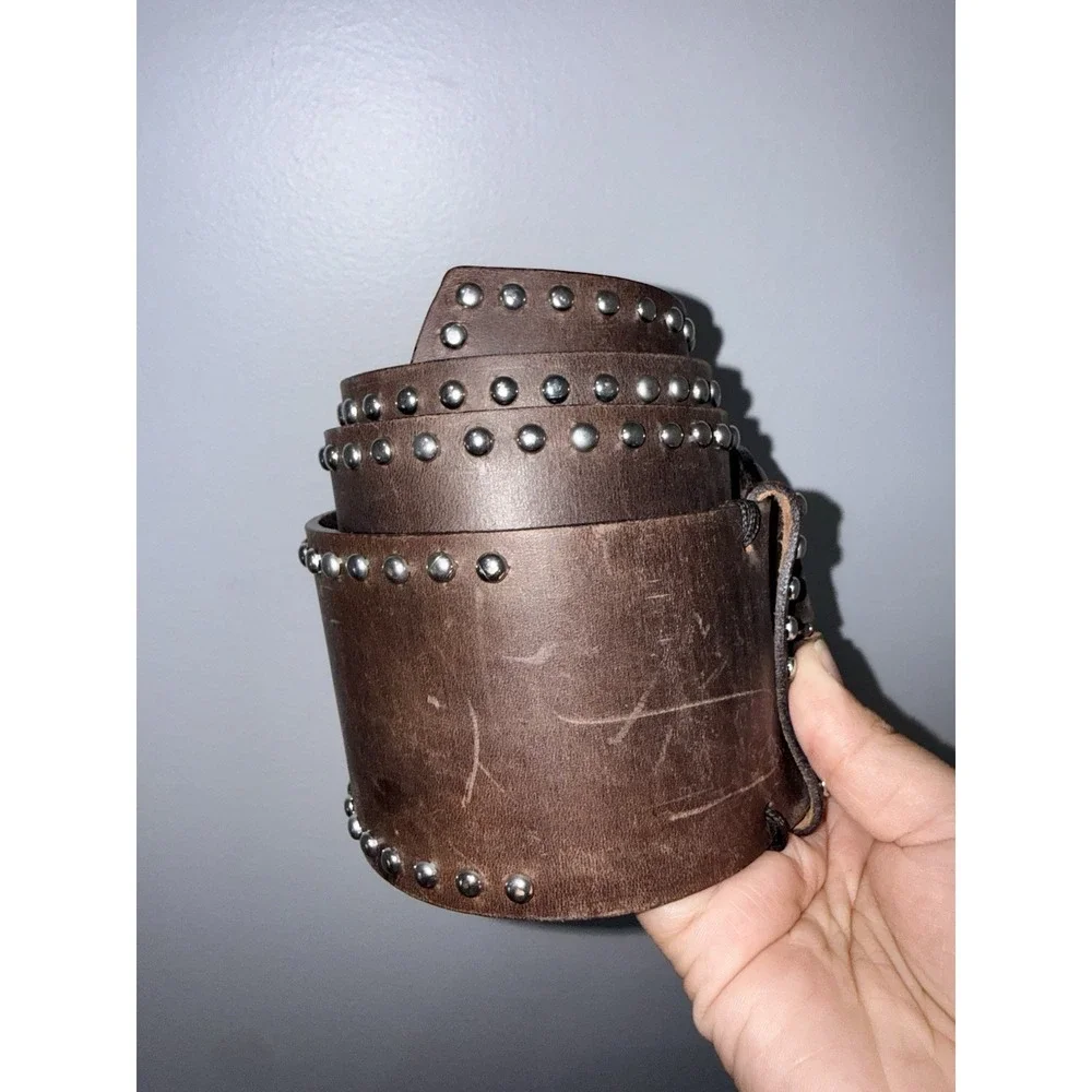 Vintage Ultra Wide Brown Belt Silver Studded Statement Waist‎ Cinch 39